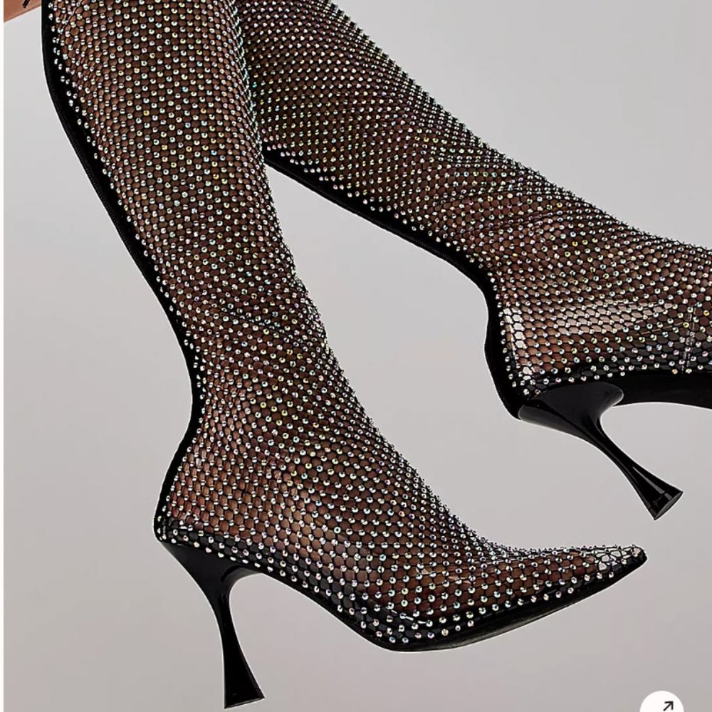 NIB Jeffery Campbell Free People Martinis At Midnight Black Combo Mesh Boot 8.5